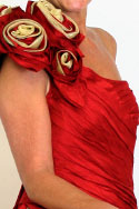Bridal - silk ruched bodice and full skirt. Roses in silk/organza - detail view
