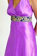 Cocktail Dress - Bias cut, empire line, lilac satin and under bust beaded trim - detail view