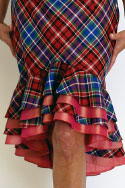 Cocktail Dress - Bias cut tartan with taffeta frills - detail view