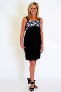 Cocktail Dress - Black eyelash fabric with silver trim