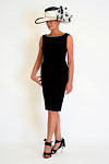 Shift Dress - Black wool with slash neck and braid detail