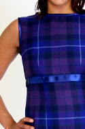 Shift Dress - Wool Tartan, satin under bust trim - detail view