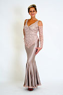 Gown - Coffee lycra with stretch lace, with lace godets