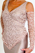 Gown - Coffee lycra with stretch lace, with lace godets - Top view