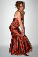 Silk gown, in rust tartan - Side view