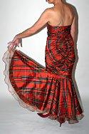 Silk gown, in rust tartan - Rear view