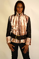 Jacket - Silk velvet with leather sleeve and matching belt, ruched velvet collar and cuffs