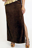 Skirt - Full length, brown suede with side split