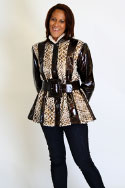 Jacket - Brown patent leather with fur fabric and matching belt