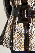 Brown patent leather with fur fabric and matching belt - detail view