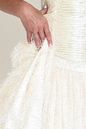 Evening Skirt - Cream eyelash. Fitted Bodice - Cream embroidered taffeta - detail view